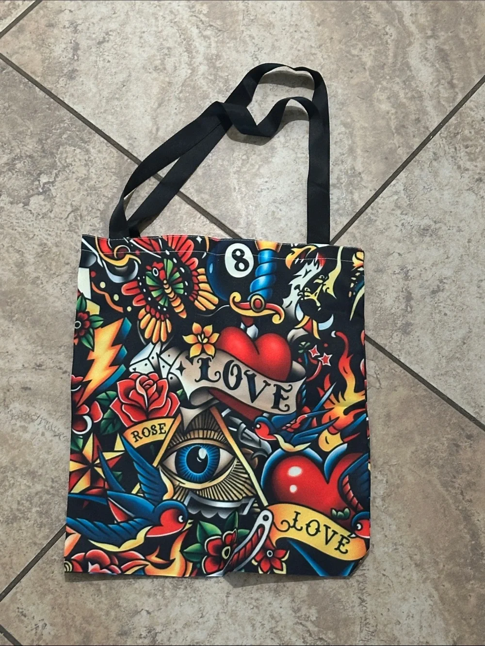Vibrant Multi-Color Tattoo Art Tote Bag